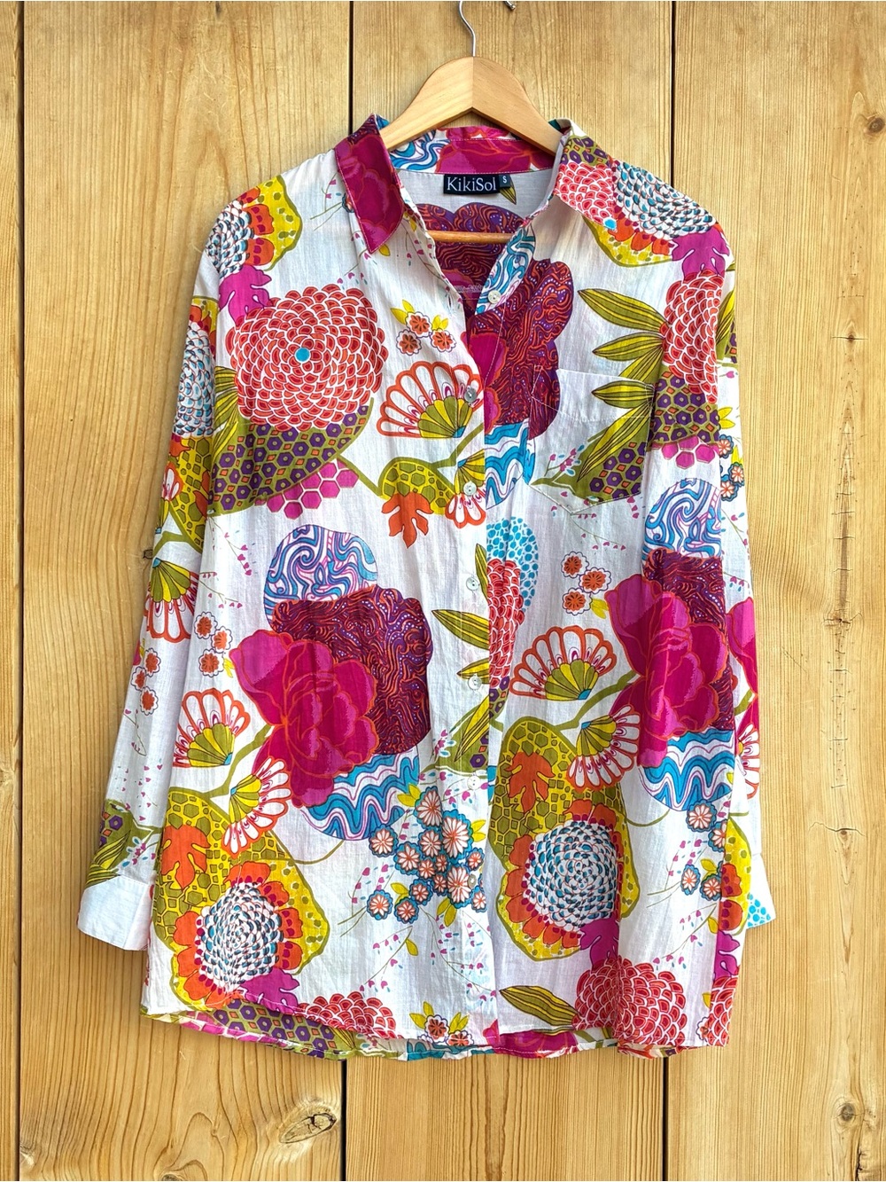 Kikisol Floral Lightweight Bright Top Sz Small